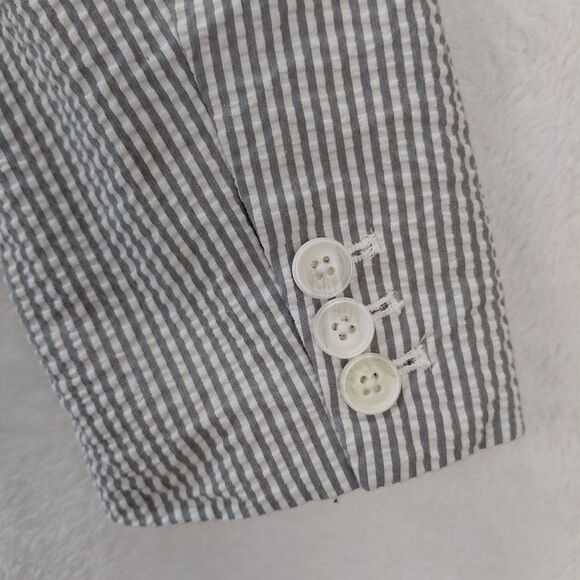 Gap Blazer Women Size 8 Gray White Seersucker Pin Stripe Nautical Preppy Classic - Picture 11 of 13